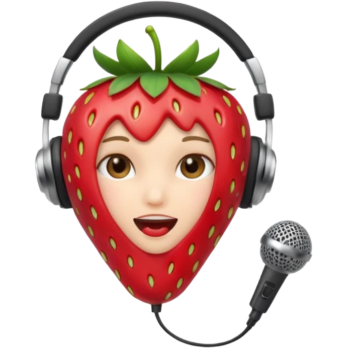 A strawberry holding mic and wear headphone emoji