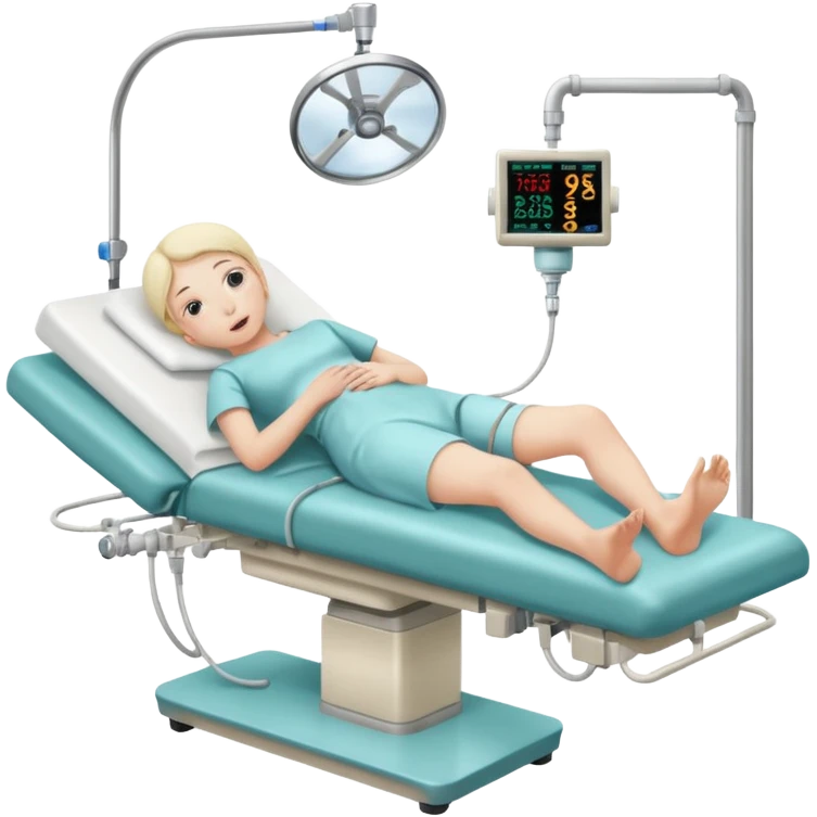 A colonoscopy procedure in progress in a clean, clinical operating room, showing a patient lying on an examination bed while the procedure is being performed, realistic medical environment. emoji