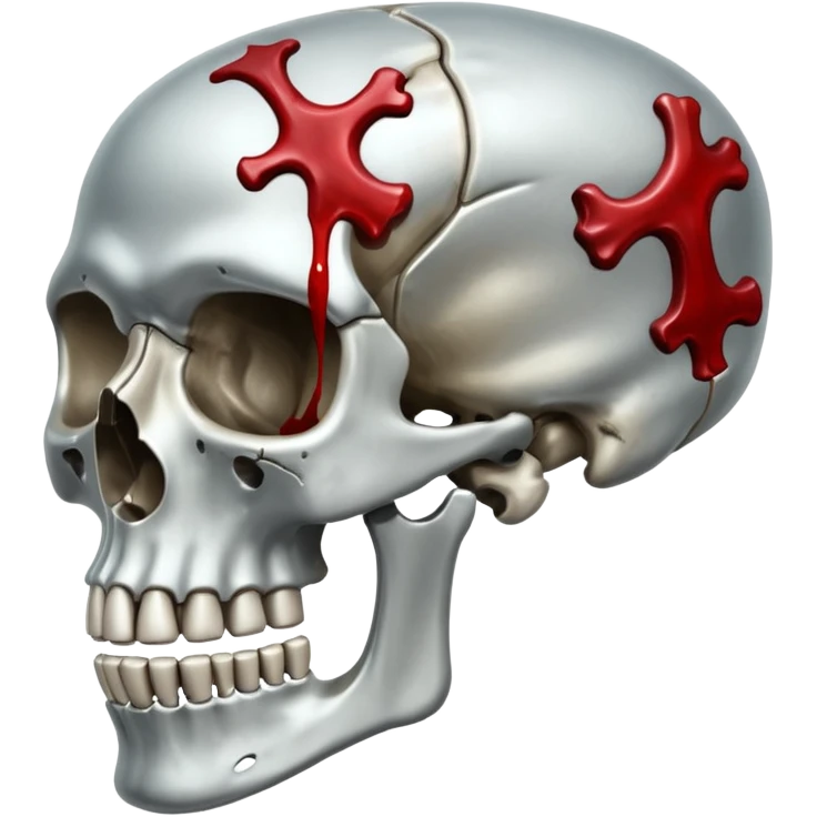 metallic anatomic bones with blood, steel texture, dark dramatic tone, clean background emoji