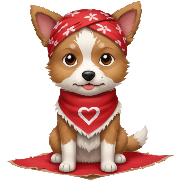 A small scruffy dog wearing a torn bandana, sitting beside a cardboard piece with hopeful gentle eyes.
e Fireplace emoji