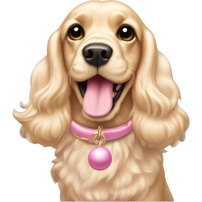 Blond cocker spaniel wearing two light pink sleighbell emoji