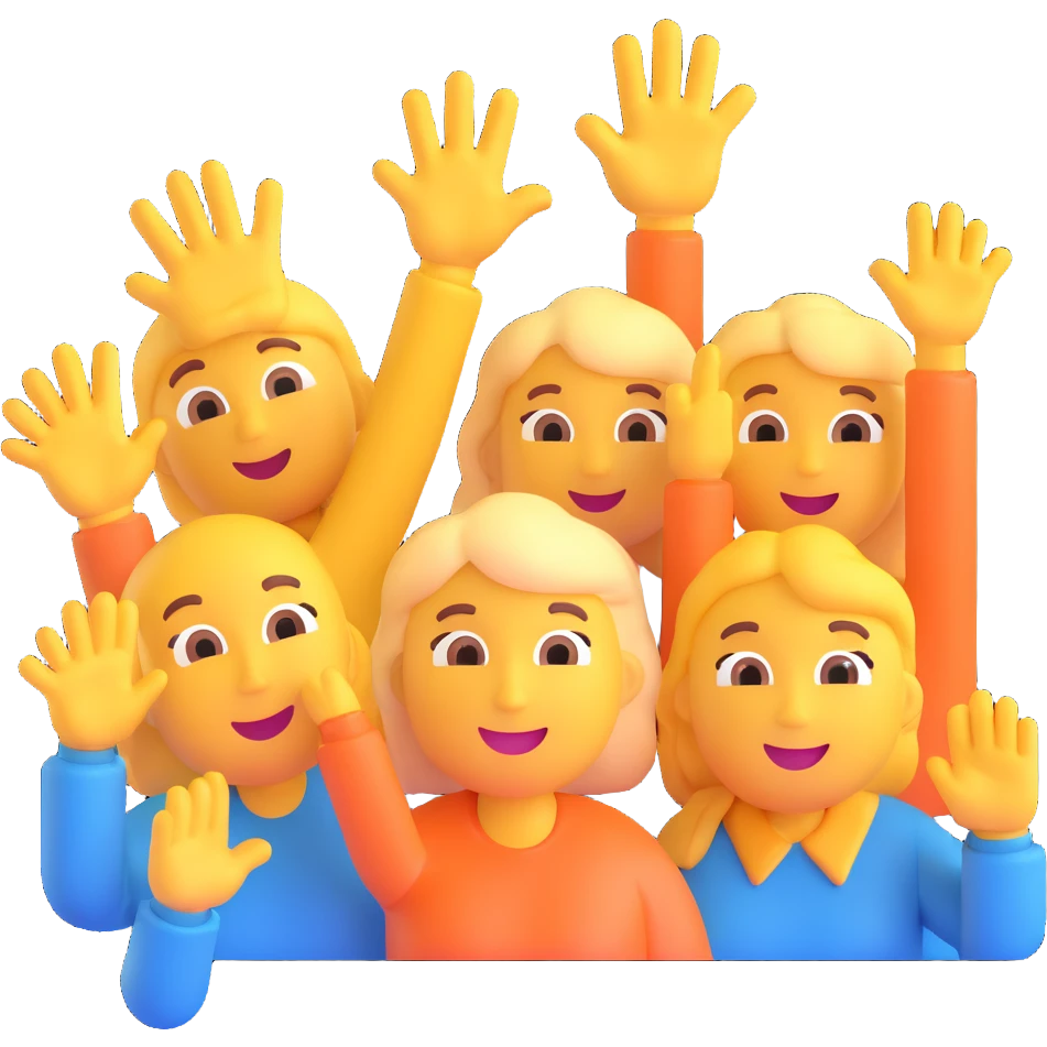 team building, group of characters high-fiving, fun and friendly, 3D emoji style emoji