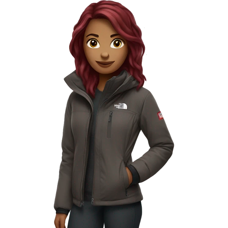 beautiful burgundy haired Girl wearing northface full body emoji