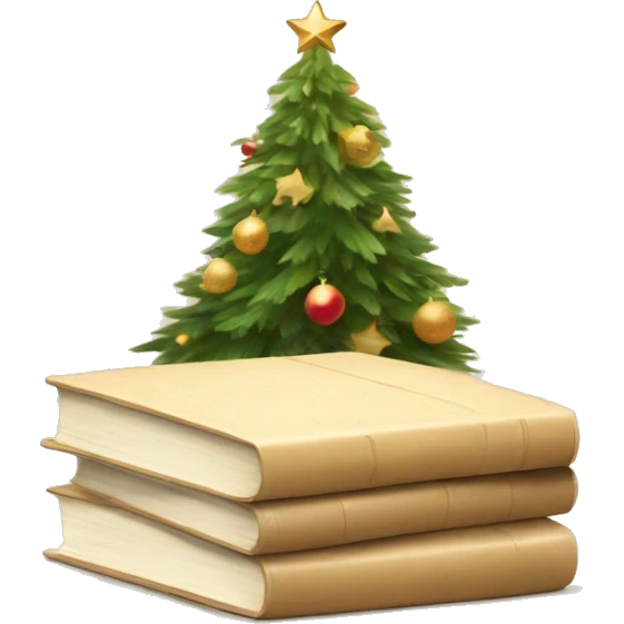 beautiful beige books under the christmas tree emoji