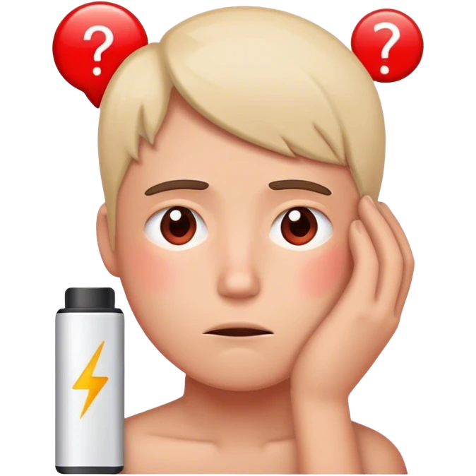 Red Low battery next to a tired person’s face emoji