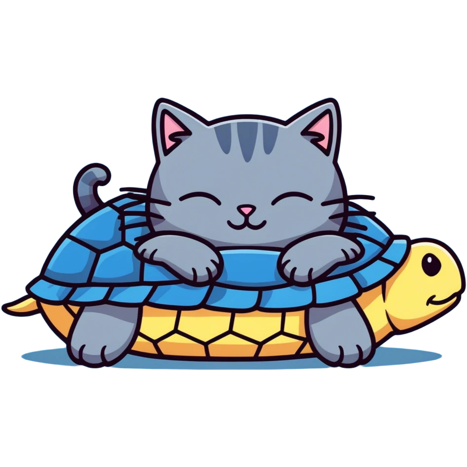 Lazy cat on a blue turtle  emoji