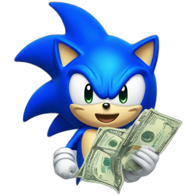 blue sonic with money, happy emoji