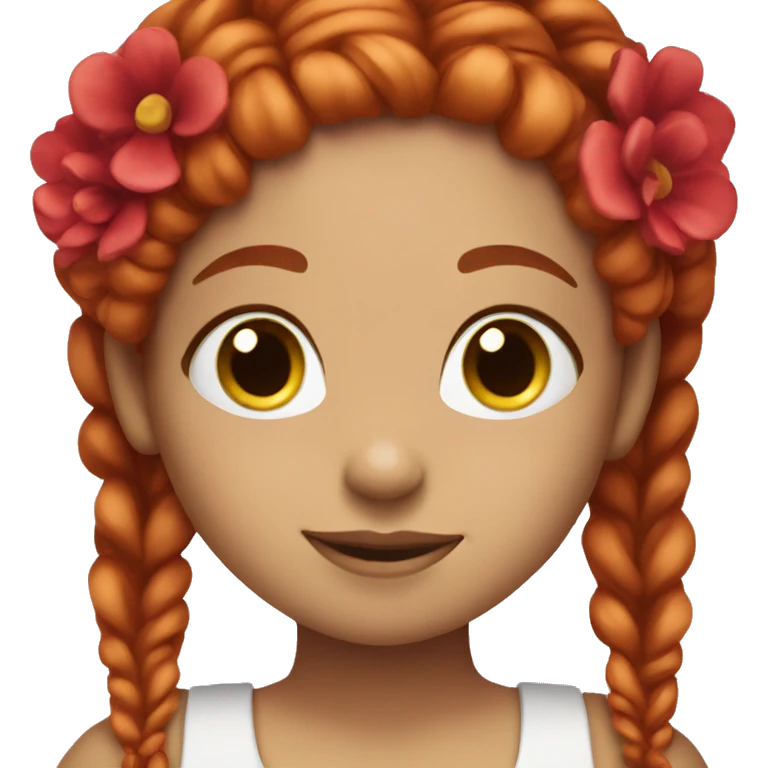 Lovable brown flower girl, with red hair braids emoji
