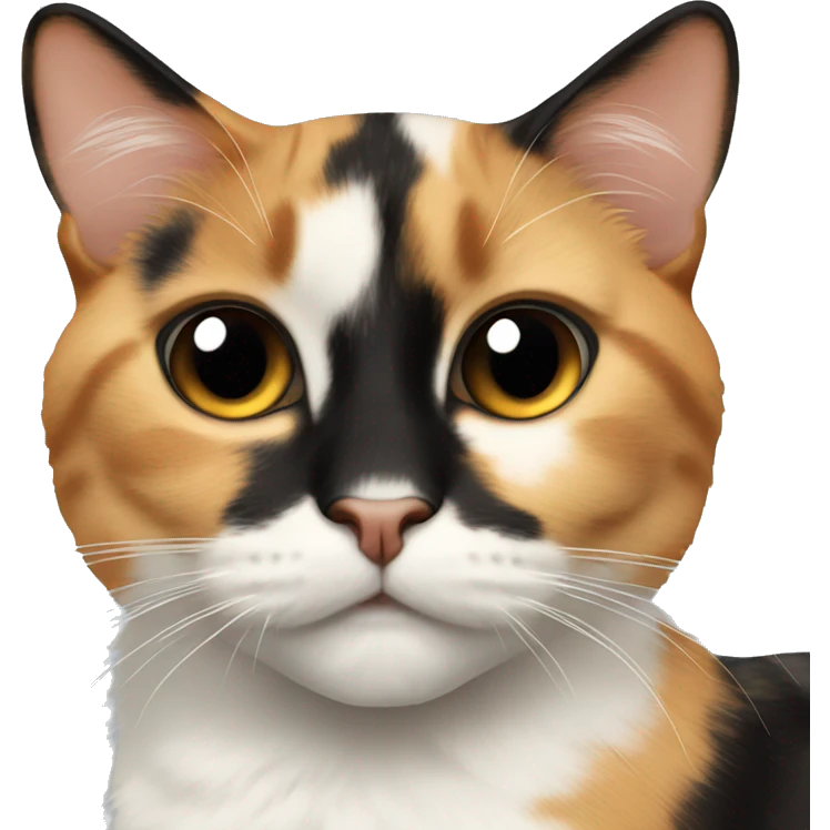 Calico cat with a black diamond shaped patch over nose emoji