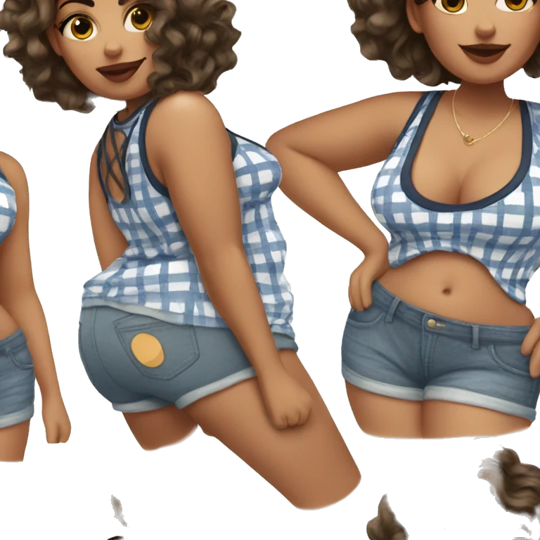 Curvy latina with plaid shorts and a striped top  emoji