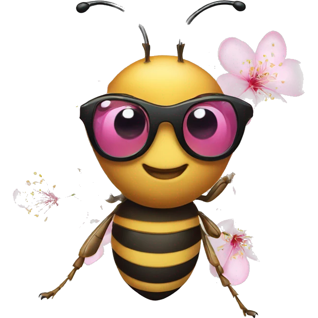 honey bee wearing glasses with a pink cherry blossom flower on its head emoji