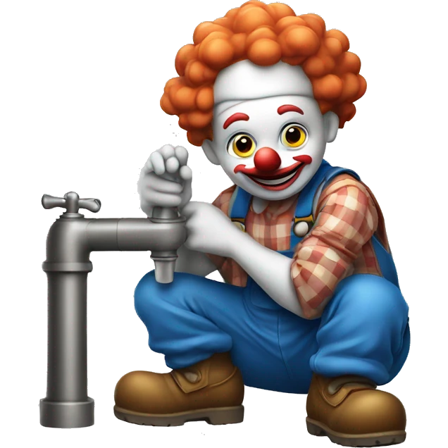 clown face emoji as a plumber sitting and fixing pipe emoji