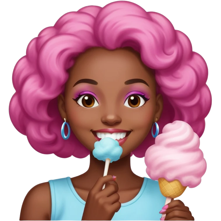Black lady eating cotton candy emoji