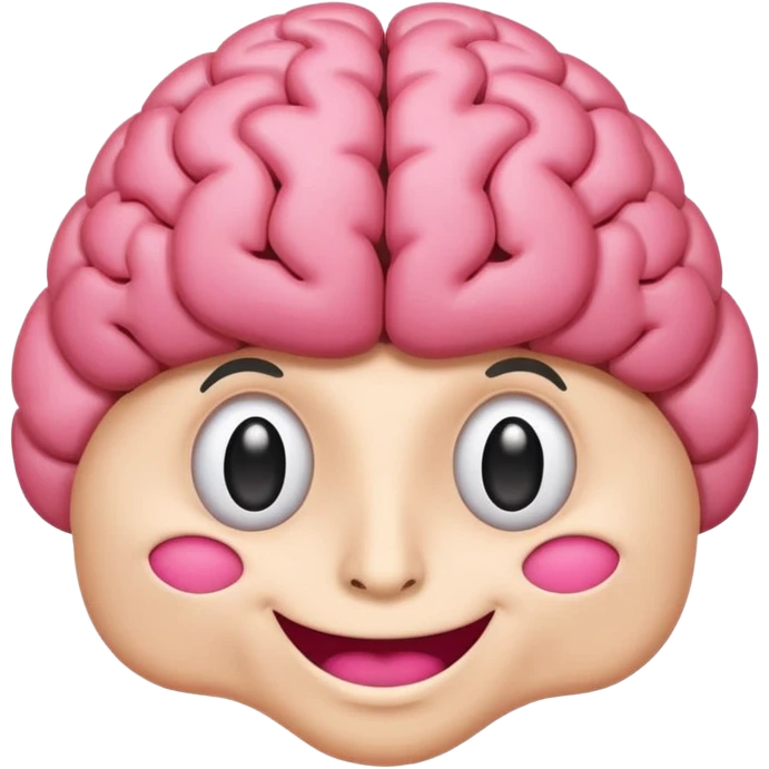 cartoon brain with a happy face, bright pink, simple style emoji