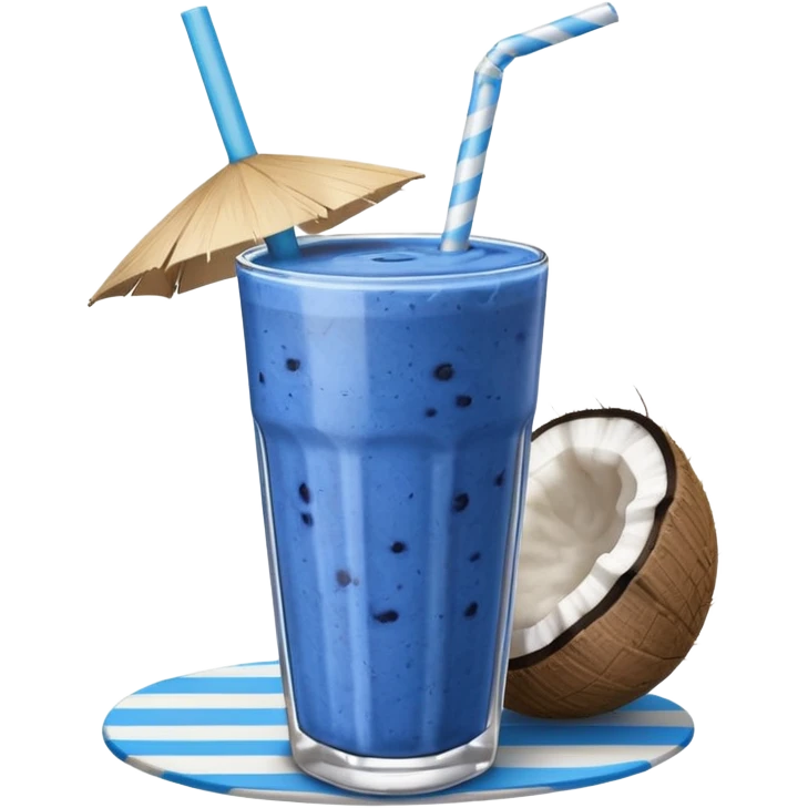 blue smothie coconut and blueberry with a strow, make it blue with white lines (from the coconut), put it on somethong cute emoji