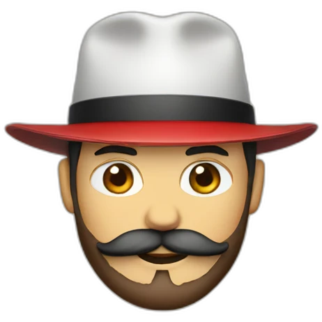 designer in a red short hat with a beard and mustache emoji
