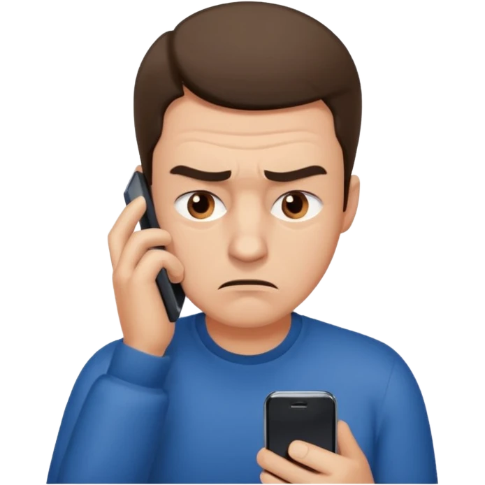 man stressed while watching mobile emoji