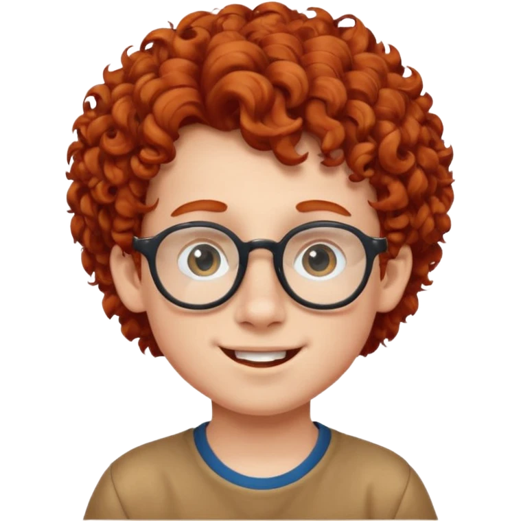 redhead kid with unique face features and very curly hair kid boy happy and big glassess and big nose emoji
