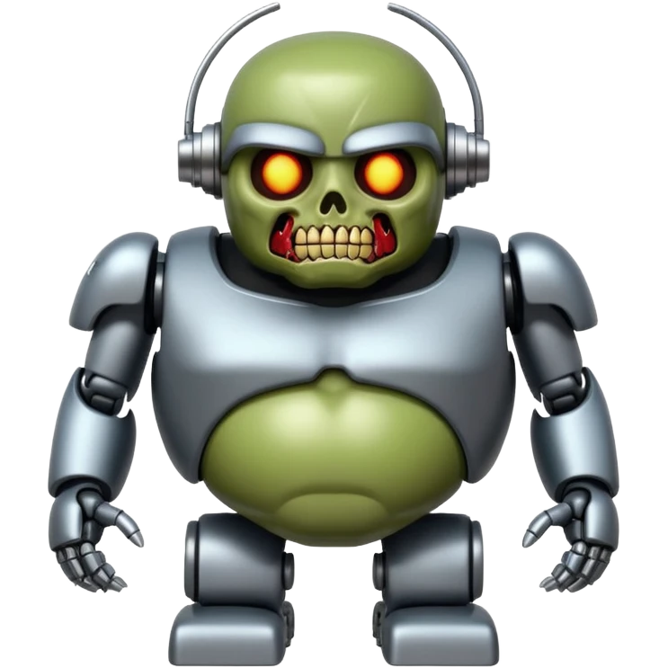 fat zombie robot terminator, straight front view, glossy smooth finish, Apple emoji style, no background emoji