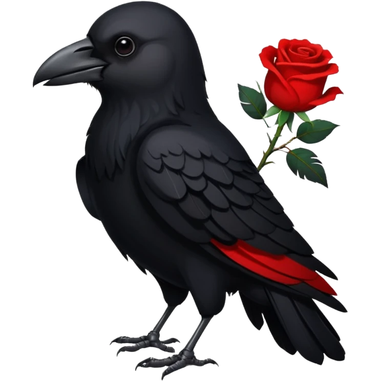 A crow with a white rose with red in its beak emoji