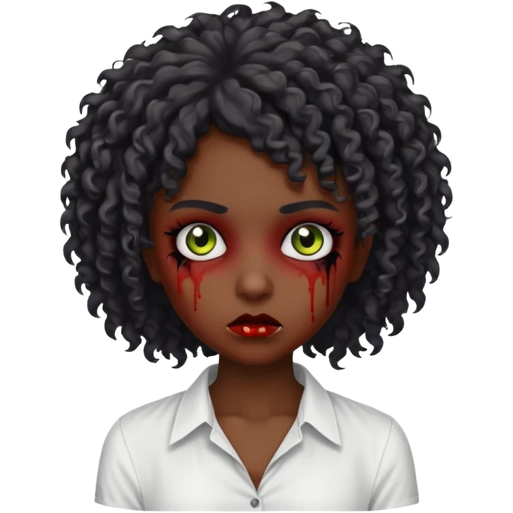 a curly haired emo zombie with a white blouse and dark skin emoji