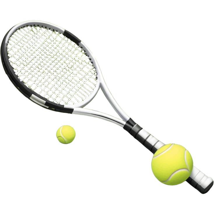 A tennis racket and ball on a grass or hardcourt surface, symbolizing the sport. The racket has a sleek design with tightly strung strings, while the bright tennis ball rests nearby, capturing the essence of precision, agility, and competition. emoji