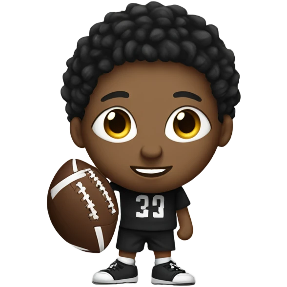 black boy with short dreads holding a black and white round football with high cheek bones and big eyes wearing a black hoodie   emoji