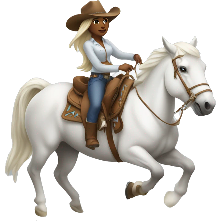 Woman with a cowboy hat riding White horse emoji