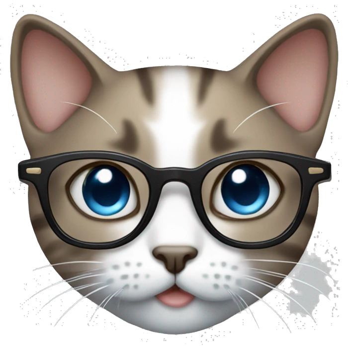 cute cat, glasses, white, grey, brown, blue eyes emoji