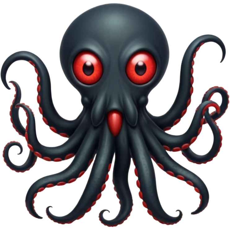 aggressive 8-tentacled black cyclops alien, black body, one big evil red eye in the middle, lunging forward with tentacles, no arms or legs, emoji style emoji