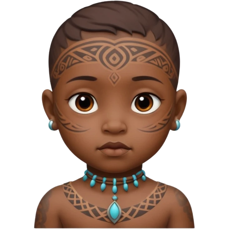 tatooed baby on neck and face, tribal ancient emoji