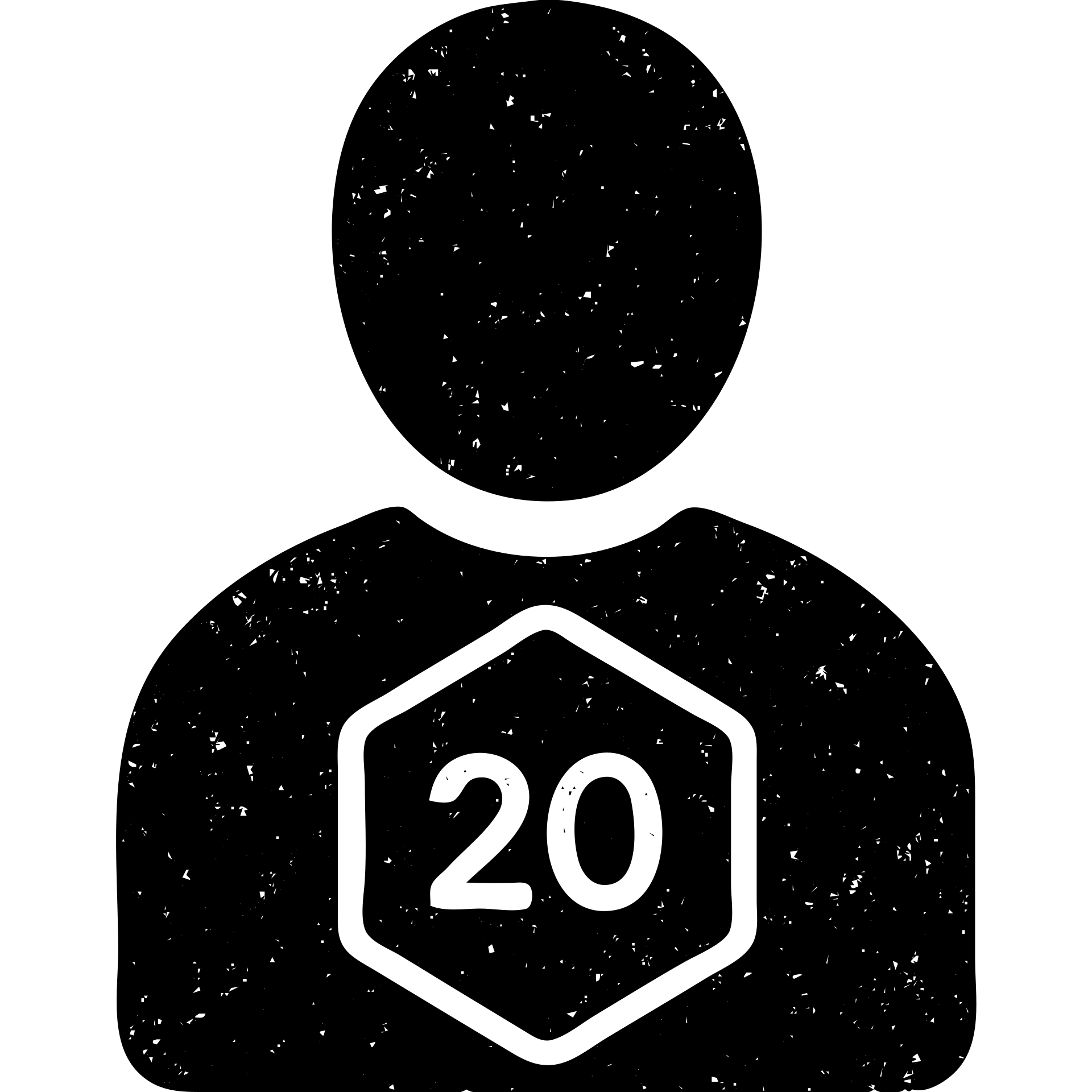 minimalist solid icon of a player for DnD TTRPGs, worn distressed effect emoji