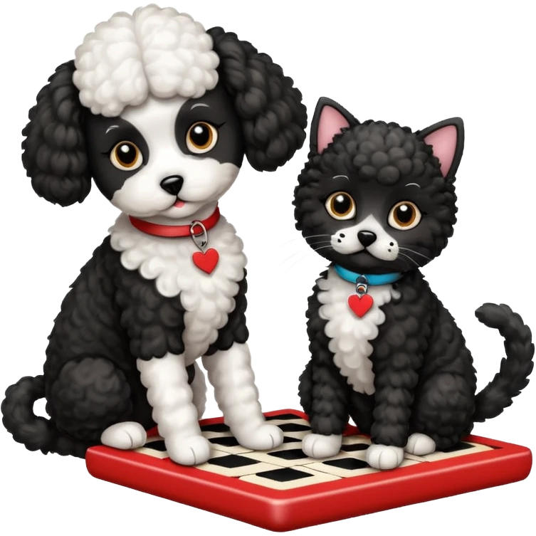 Cat playing tic-tac-toe with a poodle emoji