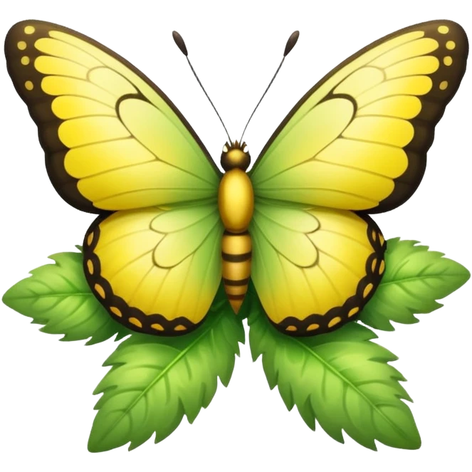 A fluffy bush with soft light-green foliage and a small butterfly emoji