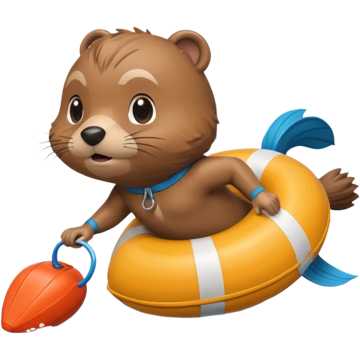 A focused beaver swimmer wearing a racing suit, diving past a floating buoy chibi cute


 emoji