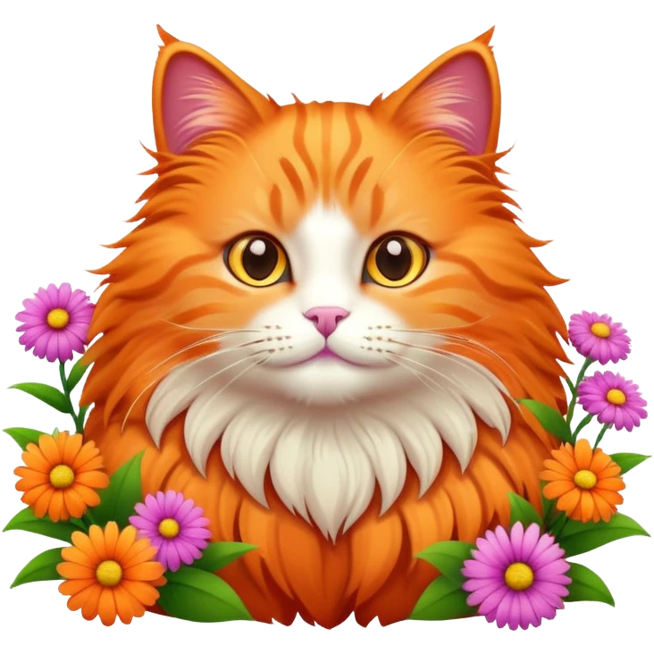 Orange cat cute with flowers  emoji