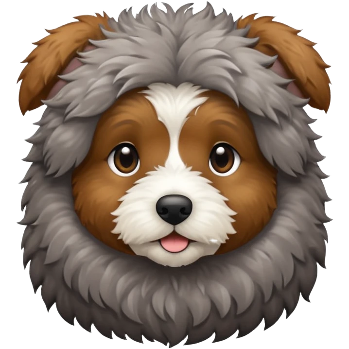 Aussie doodle with light and dark brown fur with tuffs of grey emoji