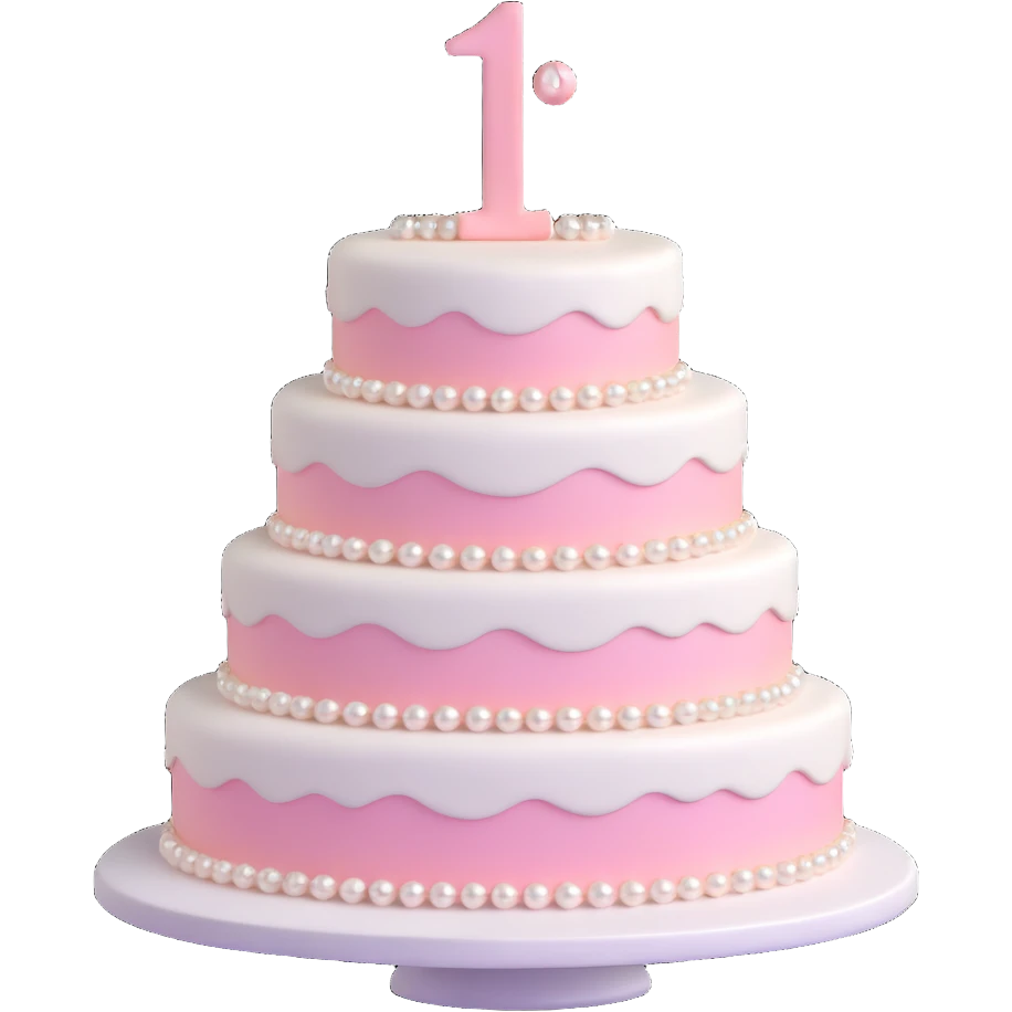three-tier light pink cake decorated with pearls emoji