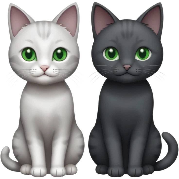2 different coloured small cats including a dark grey and white and a completely solid dark grey with green eyes and only white paws emoji