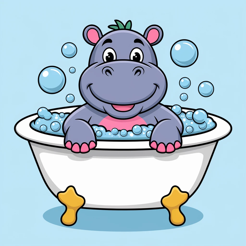 happy hippo with bubbles in bathtub emoji