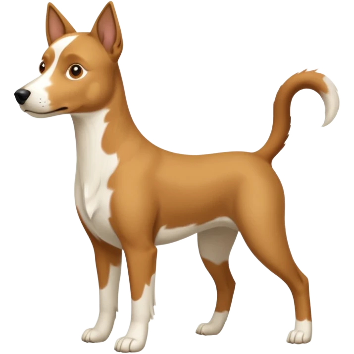 a full body white parsel russell looking dog the size of a kelpie with light brown ears and a light brown patch on one eye and a large snout emoji