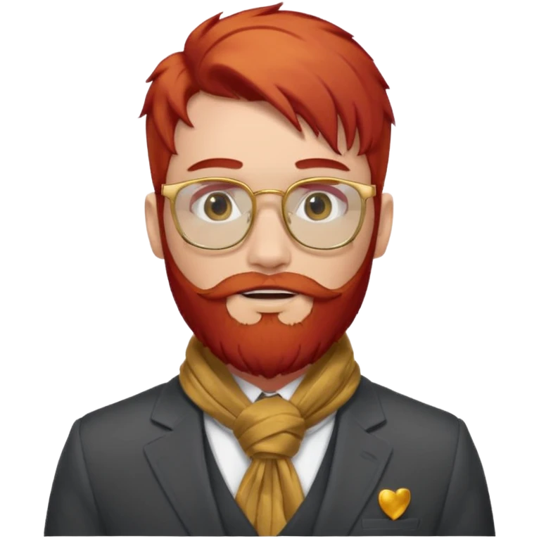 gray scarf, male,  beard, red hair, with suit, gold glasses emoji