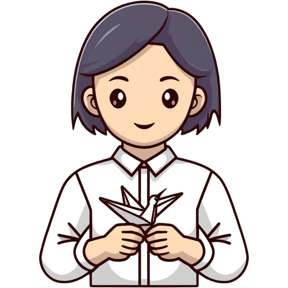 Ukrainian young girl in a white embroidered shirt holds an origami crane emoji