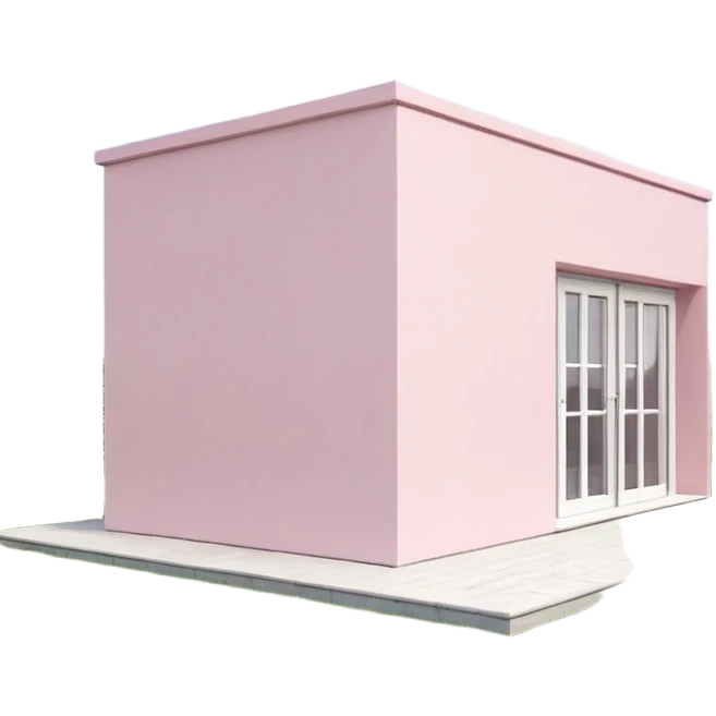 Сделай русскую панельку белого цвета. Она должна быть в виде куба, а также с окнами 3 на 3 на каждом фасаде. Некоторые окна неоново-розовые. Сверху окна нет emoji