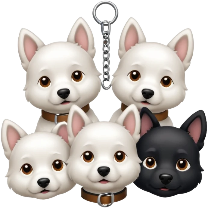 Four white dogs hanging a black dog with a collar emoji