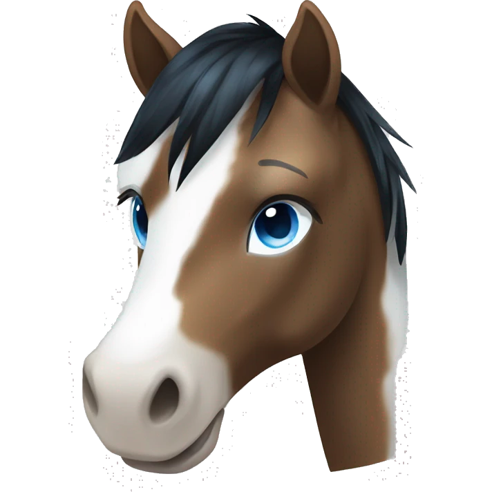 Brown and white spotted pony with black hair and blue eye emoji