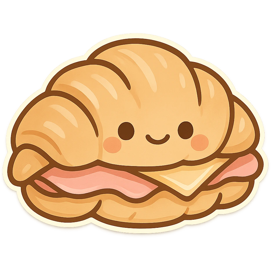 cute croissant sandwich with visible ham and cheese, no text emoji