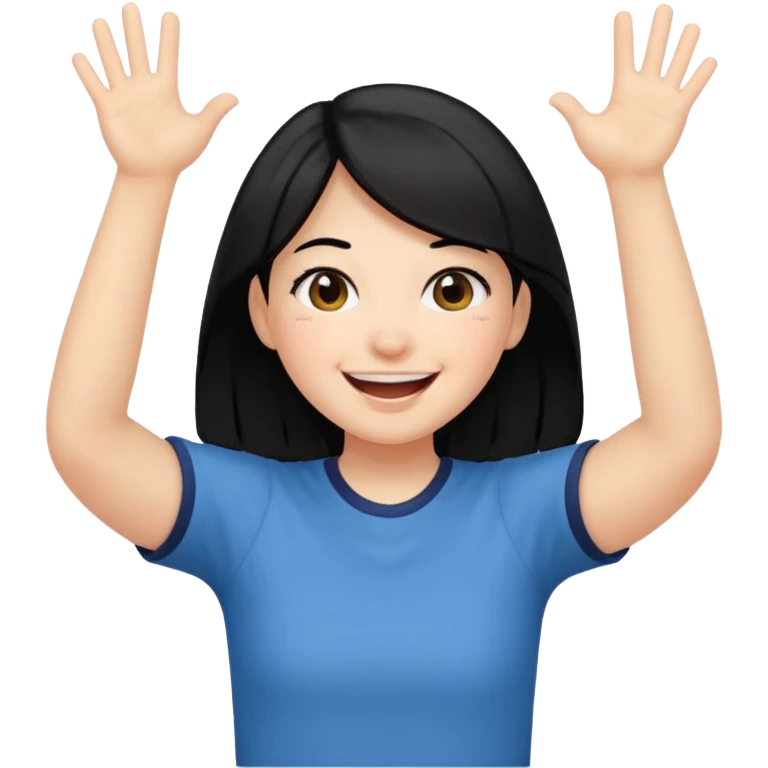 girl with black hair in short sleeves cheering yay emoji