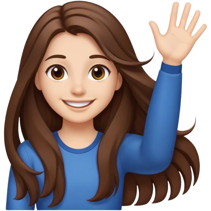 smiling girl with long hair, middle hair split, waving emoji