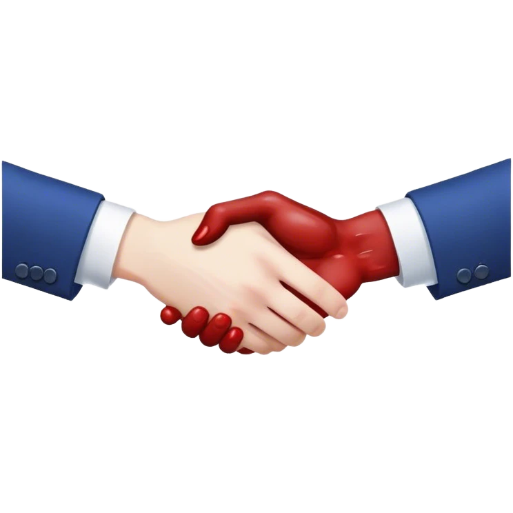handshake, hands in blue suits, blood on one of the hands emoji